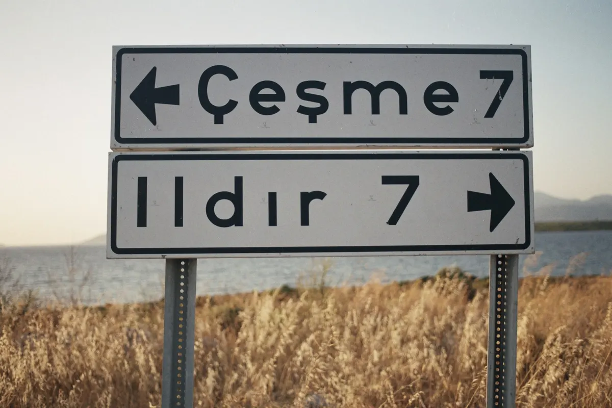 Çeşme ve Ildır yönlerini gösteren yol tabelası