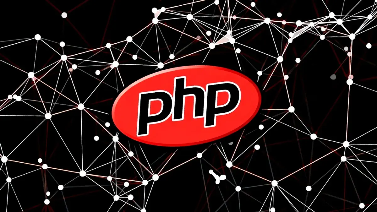 Siyah ağ deseni üzerinde kırmızı PHP logosu: PHP2Shell güvenlik açığı haber görseli